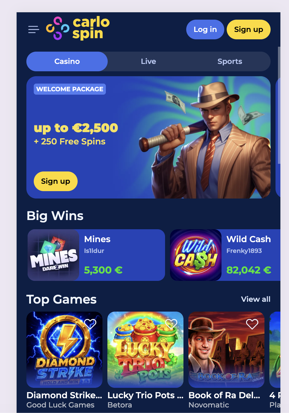 Carlospin Casino — pakiet powitalny